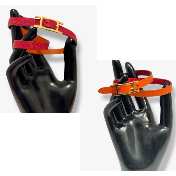 Hermes Behapi Double Tour Epsom Leather Reversible 2 Tone Bracelet Hapi Closure - Picture 1 of 14